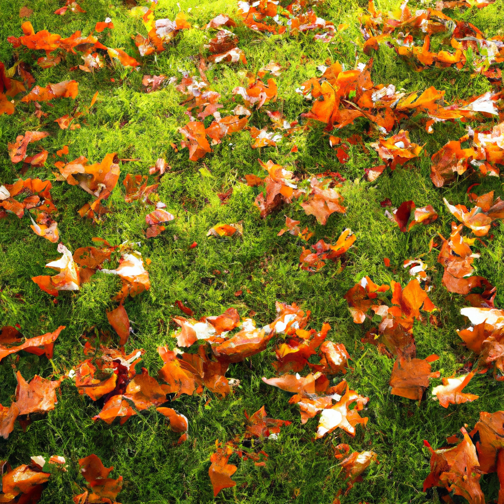 Mulchen van herfstbladeren op een gazon